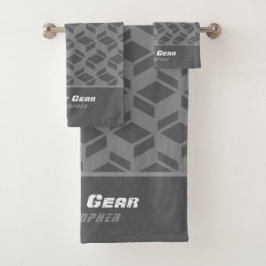 Conjunto De Toalhas Cinza Padrão de Repetição Moderna