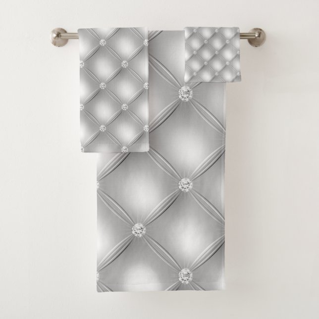 CONJUNTO DE TOALHAS CINZA PRATA DIAMOND SATIN BATHROOM TOWEL SET (Insitu)