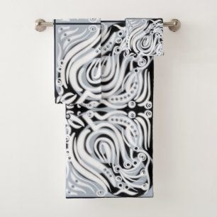 Conjunto De Toalhas Cinza Preto Branco Curly Padrão Abstrato 