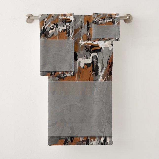 Conjunto De Toalhas Cinza, Preto e Caramelo Abstrato (Insitu)