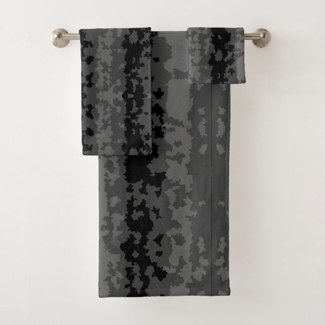 Conjunto De Toalhas Cinza Preto Padrão Abstrato Irregular Design  (Insitu)