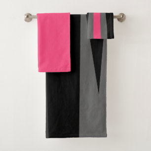 Conjunto De Toalhas Cinza rosa e Abstrato preto