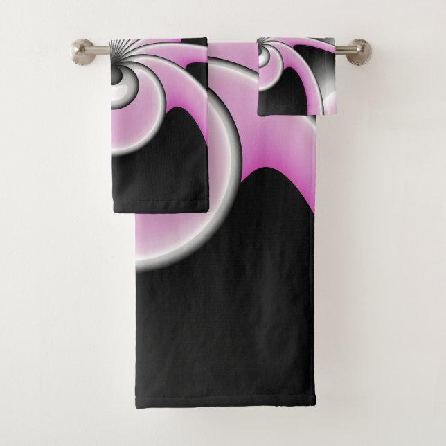 Conjunto De Toalhas Cinza Rosa Fractal Abstrato moderna Figura Negra (Insitu)