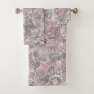 Conjunto De Toalhas cinza rosa na moda flores grandes