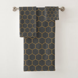 Conjunto De Toalhas Cinza Yellow Honeycomb Hexagon Trendy Manly