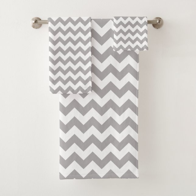 Conjunto De Toalhas Cinza Zigzag, Cinza Chevron, Padrão Geométrico (Insitu)