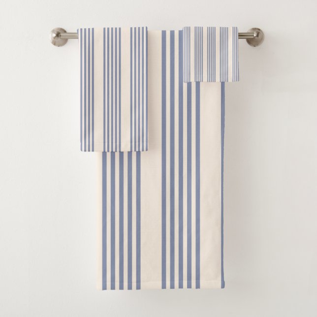 Conjunto De Toalhas Cinzas azuis e cor bege, com cinco faixas (Insitu)
