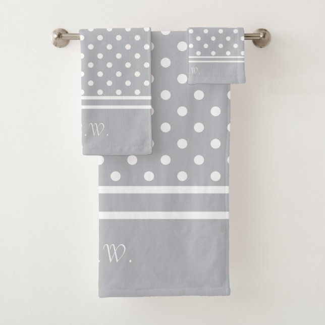 Conjunto De Toalhas Cinzas/Cinzas personalizadas da Bolinhas branca (Insitu)