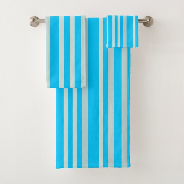 Conjunto De Toalhas Cinzas Cinzentas - Faixa Verde Sobre Azul-Céu (Insitu)