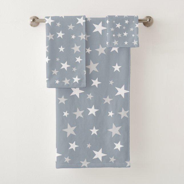 Conjunto De Toalhas Cinzas claras e estrelas brancas sobre Cinzas de p (Insitu)