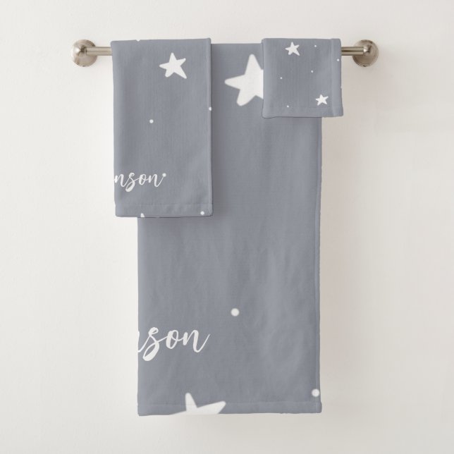 Conjunto De Toalhas Cinzas com estrelas brancas personalizadas (Insitu)