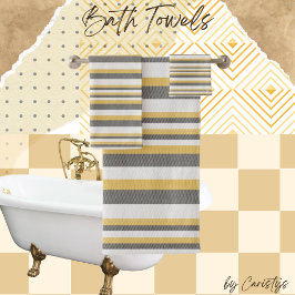 Conjunto De Toalhas Cinzas, Creme, Torre Amarela