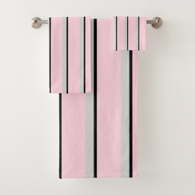 Conjunto De Toalhas Cinzas da coleção de Paris, preto, rosa, listrado (Insitu)