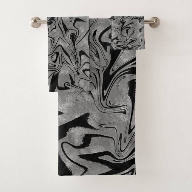Conjunto De Toalhas Cinzas de prata e espiral de gema elegante preto (Insitu)