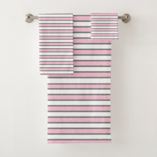 Conjunto De Toalhas Cinzas delineadas e faixas rosa estáticas