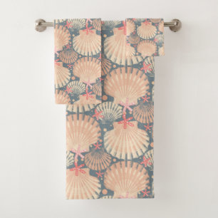 Conjunto De Toalhas Cinzas do Oceano Tesouro com conchas e estrelas-do