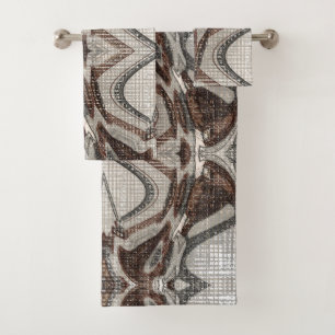 Conjunto De Toalhas Cinzas e Abstrato de arte castanha