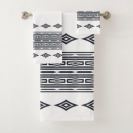 Conjunto De Toalhas Cinzas e Padrão Aztec Tribal Striped Branco