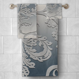 Conjunto De Toalhas Cinzas Elegante e Taupe Royal Damask
