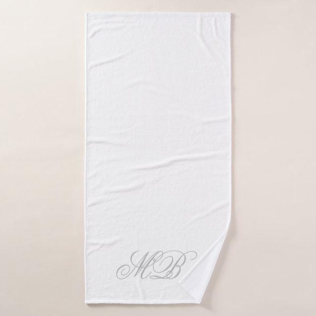 Conjunto De Toalhas Cinzas Elegantes Monogramas Branco (Toalha de Banho)