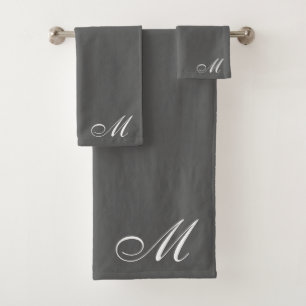 Conjunto De Toalhas Cinzas Iniciais de Script Branco Elegante