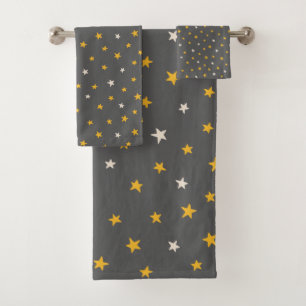 Conjunto De Toalhas Cinzas modernas estrelas amarelas brancas