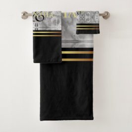 Conjunto De Toalhas Cinzas Negras Douradas Grelha Mínima Mármore