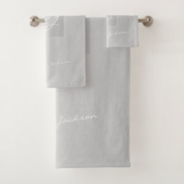 Conjunto De Toalhas Cinzas prateadas modernas monogramas elegantes met