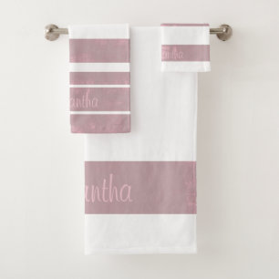 Conjunto De Toalhas Cinzas Rosa Simples, Mallow, listradas Seu Nome Br