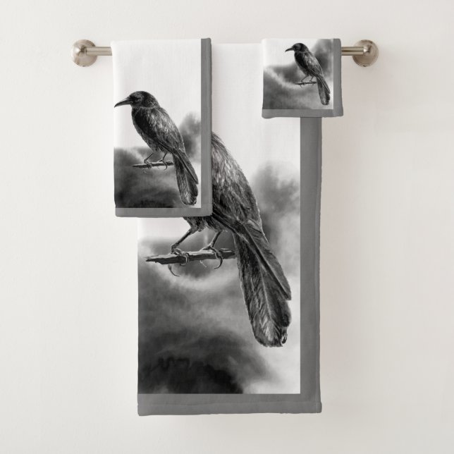 Conjunto De Toalhas Cinzas Trim Black Birds - Raven (Insitu)