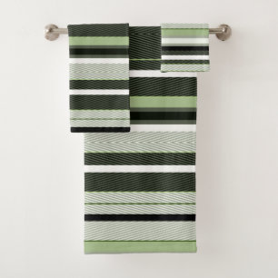 Conjunto De Toalhas Cinzas, verde, listras brancas.