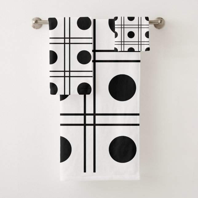 Conjunto De Toalhas Círculo de Bolinhas Preto e Branco com Padrão Xadr (Insitu)