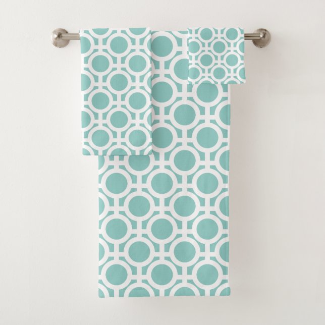 Conjunto De Toalhas Círculos Abstratos Brancos em Teal Claro (Insitu)