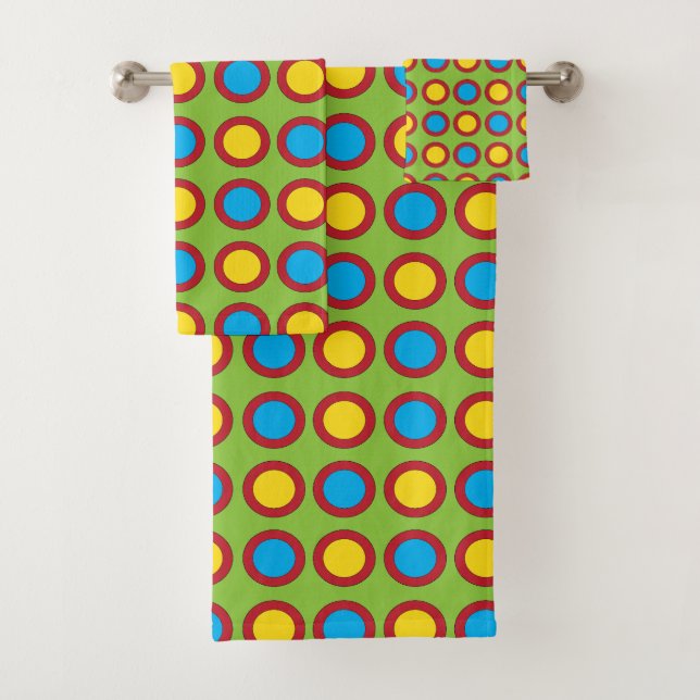 Conjunto De Toalhas Círculos Azuis Amarelos Vermelhos (Insitu)