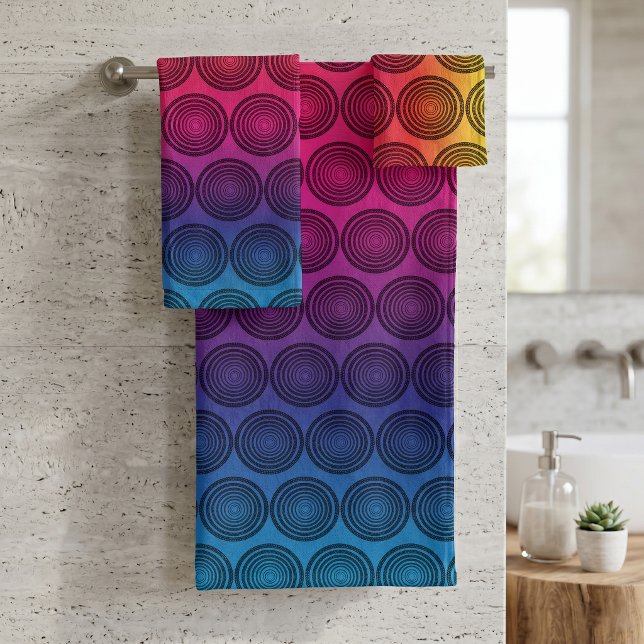 Conjunto De Toalhas Círculos Concêntricos Retro com Gradiente de Arco- (Criador carregado)