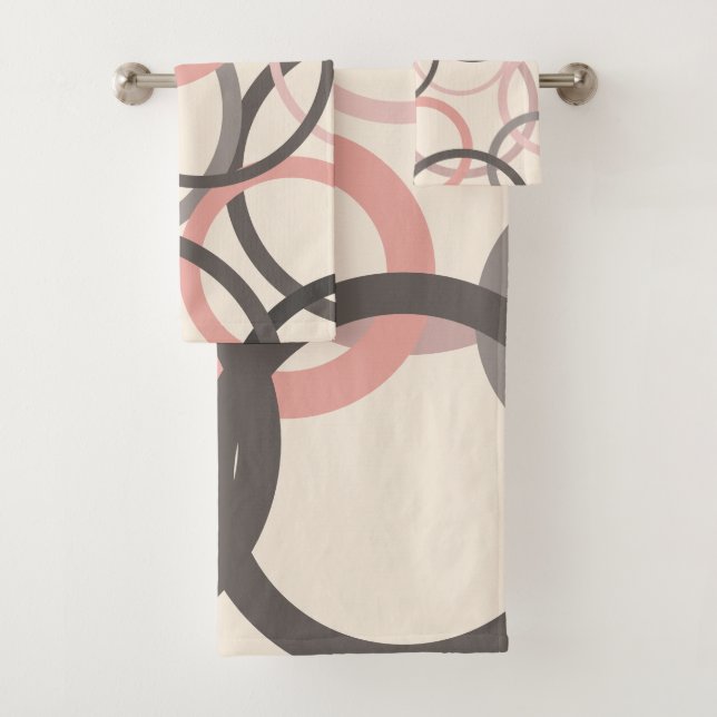 Conjunto De Toalhas Círculos cor-de-rosa e Cinzas (Insitu)