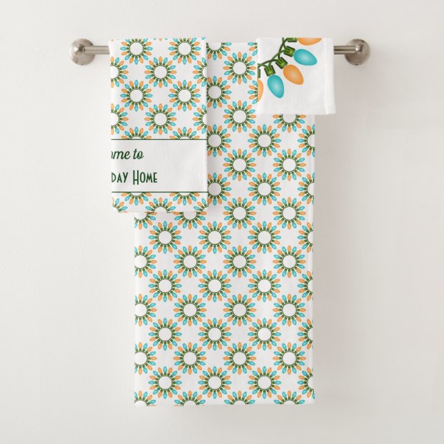 Conjunto De Toalhas Círculos das Luzes de Natal Padrão Laranja e Azul (Insitu)