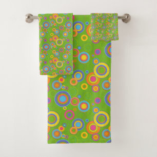 Conjunto De Toalhas Círculos de humor retrô em verde