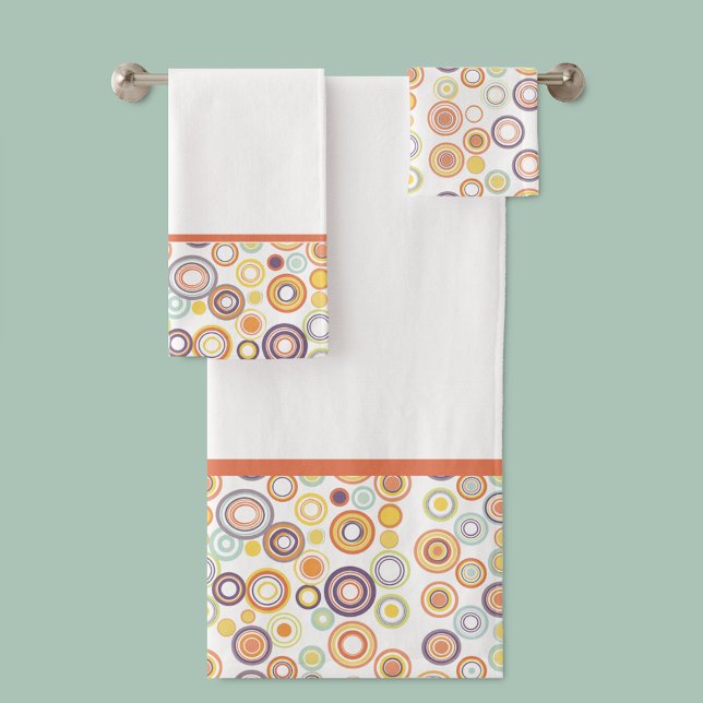 Conjunto De Toalhas Círculos De Outono Moderno Do Século médio (Mid-Century Modern Retro Autumn Circles Bath Towel Set. MCM)