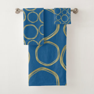 Conjunto De Toalhas Círculos Dourados & Azul Brilhante Moderno Fashion