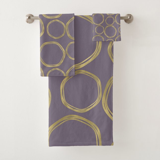 Conjunto De Toalhas Círculos Dourados & Bege Rústico Roxo Moderno Fash (Insitu)