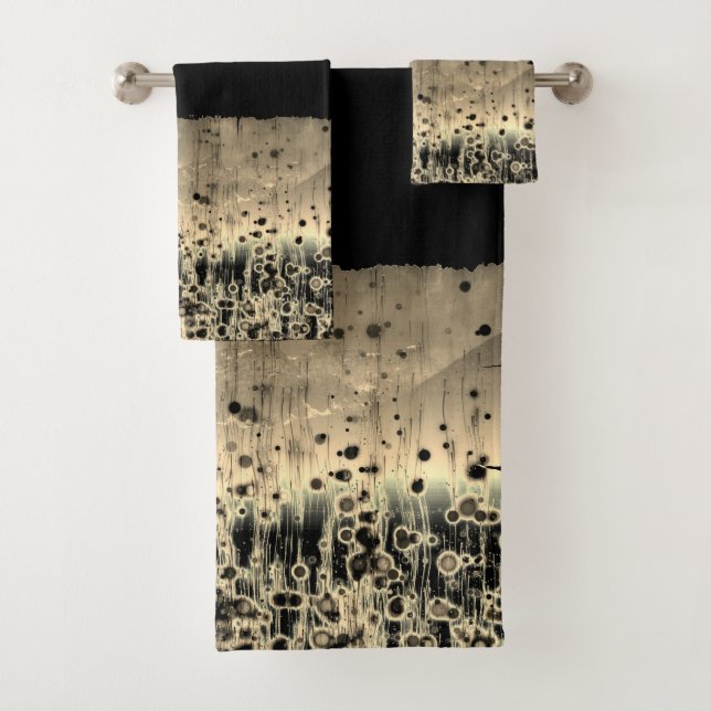 Conjunto De Toalhas Círculos Dourados de Abstrato Regais em Preto (Insitu)