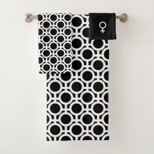 Conjunto De Toalhas Círculos e linhas de Abstrato branco em preto