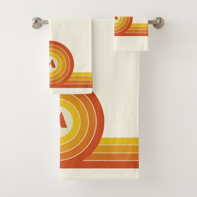 Conjunto De Toalhas Círculos e linhas do estilo retrô amarelo e laranj (Insitu)