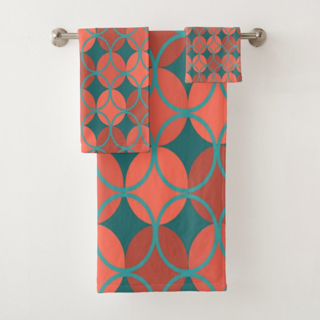 Conjunto De Toalhas Círculos em Círculos - Laranja, Teal (Insitu)