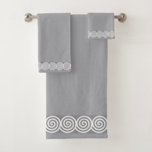 Conjunto De Toalhas Círculos Espirais Abstratos Brancos em Cinza Prata