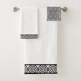 Conjunto De Toalhas Círculos Espirais Abstratos em Preto e Branco