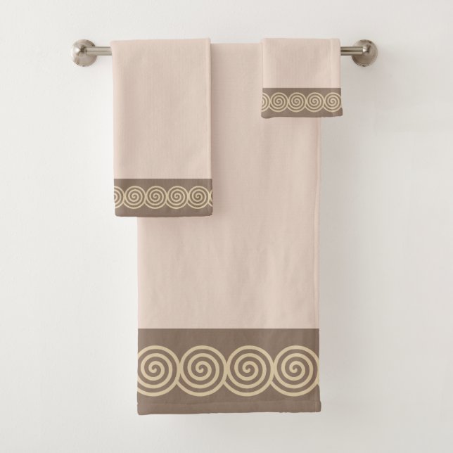 Conjunto De Toalhas Círculos Espirais Abstratos em Tons Bege Claro par (Insitu)