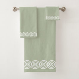Conjunto De Toalhas Círculos Espirais Abstratos em Verde Sage