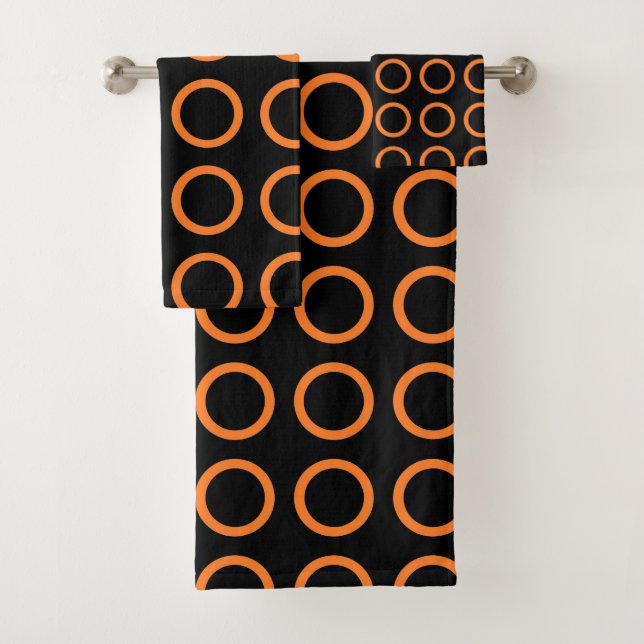 Conjunto De Toalhas Círculos Laranja Preto (Insitu)